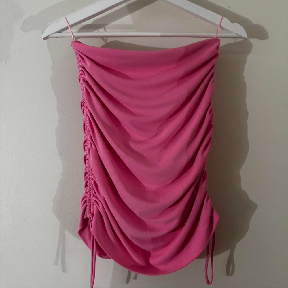 Zara Pink Ruched Strapless Camisole Crop Top